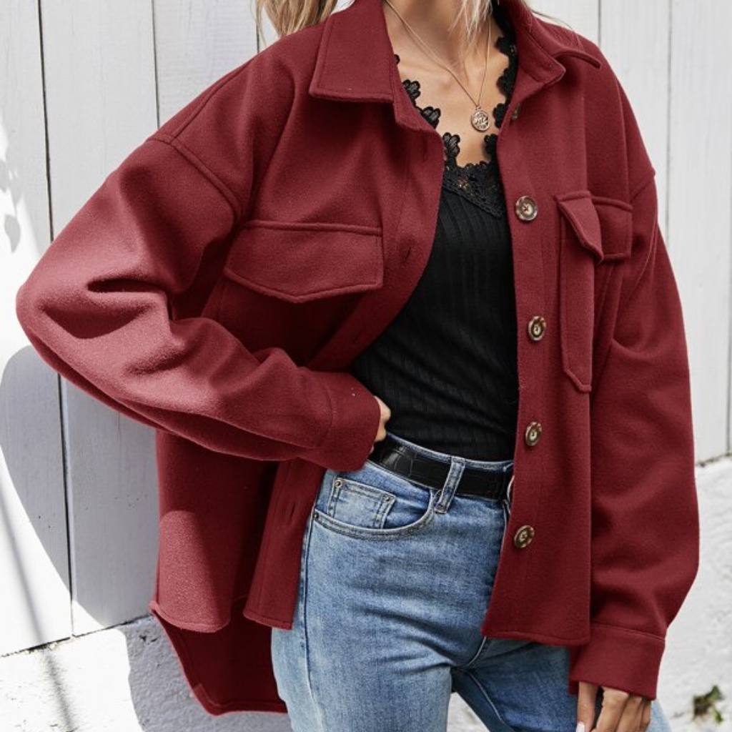 Cozy Burgundy Boyfriend Fit Oversized Shacket Jacket